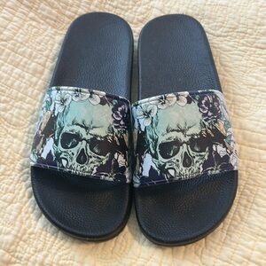 Black Slide Sandals with Skull Design